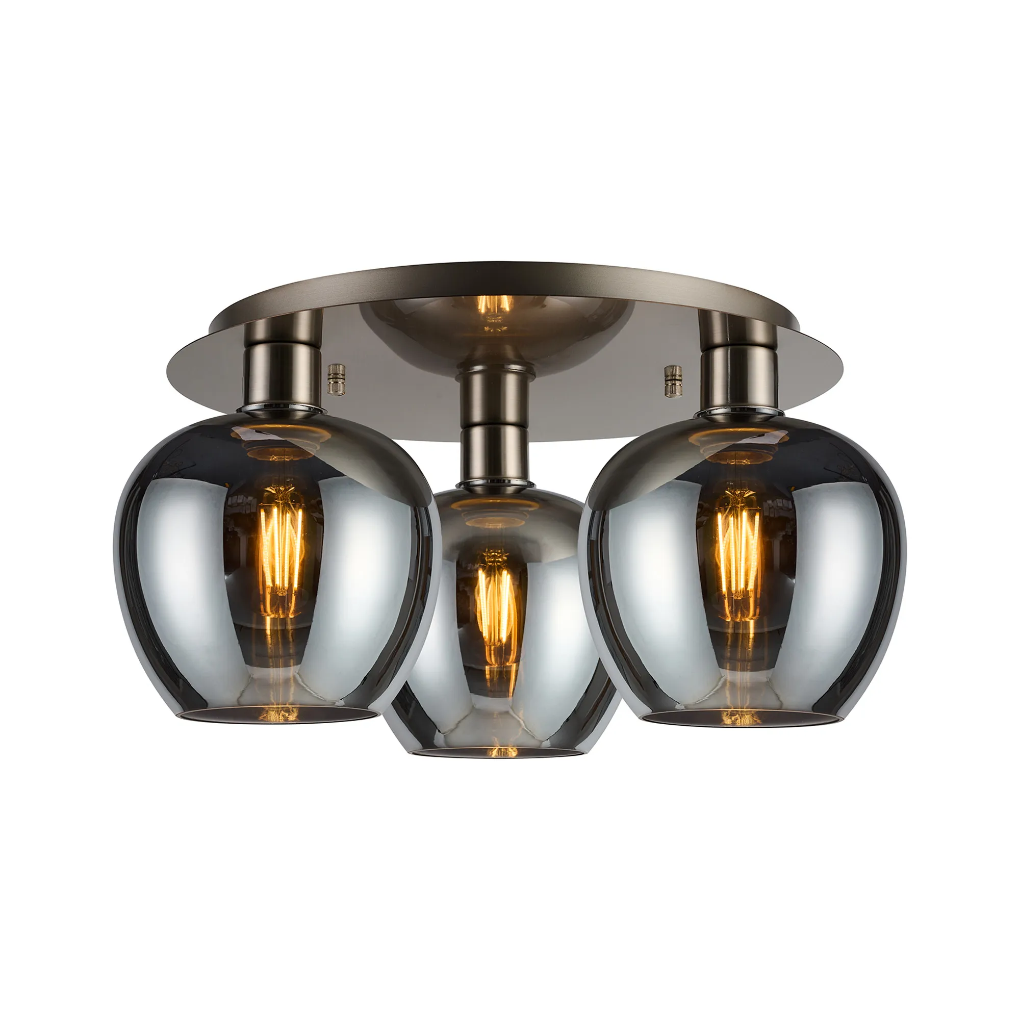 DK1431  Lori 40cm Round Ceiling Flush, 3 Light Flush Fitting, Satin Nickel/Chrome Wine Shades